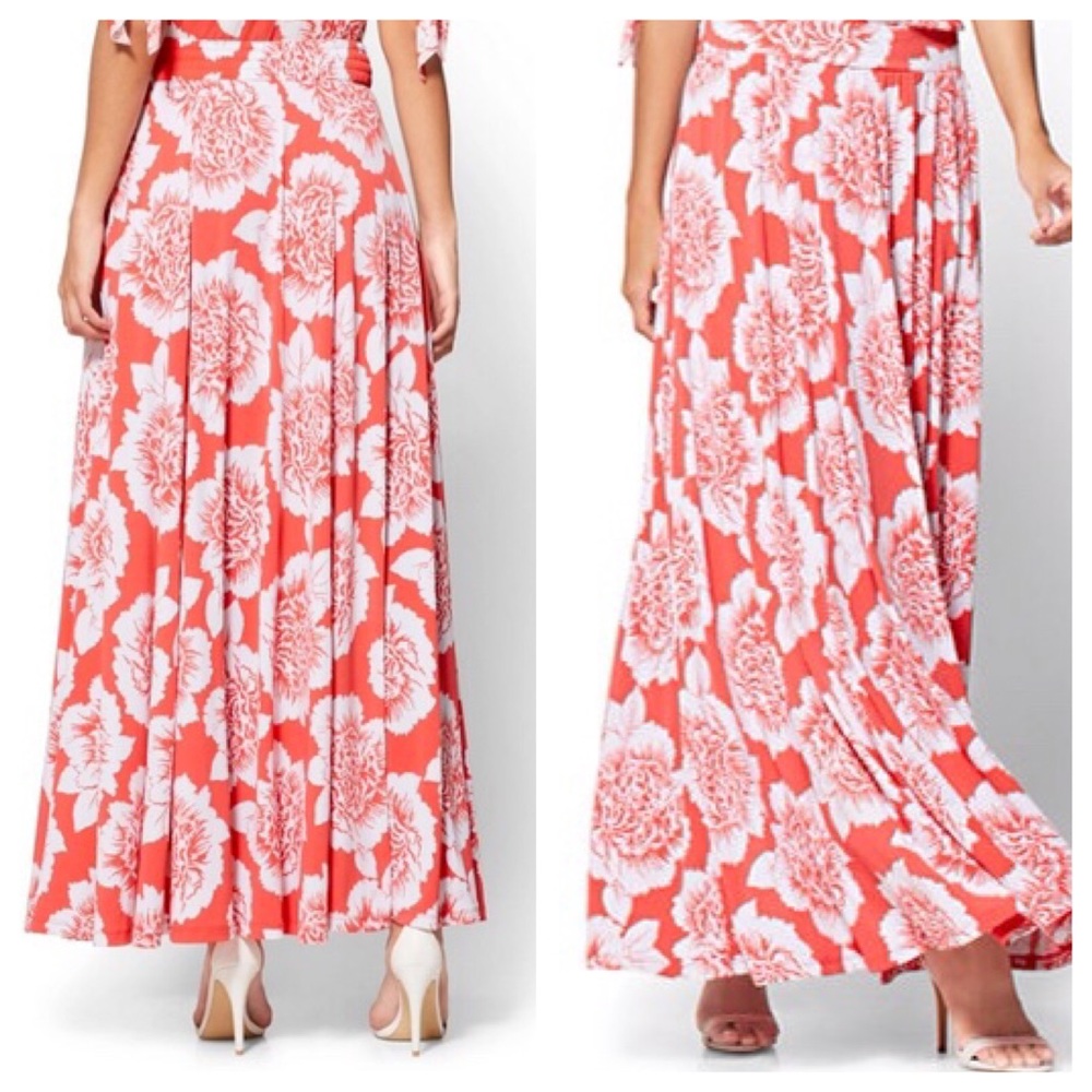 Slit-Front Maxi Skirt - Red Floral in Ultra Red